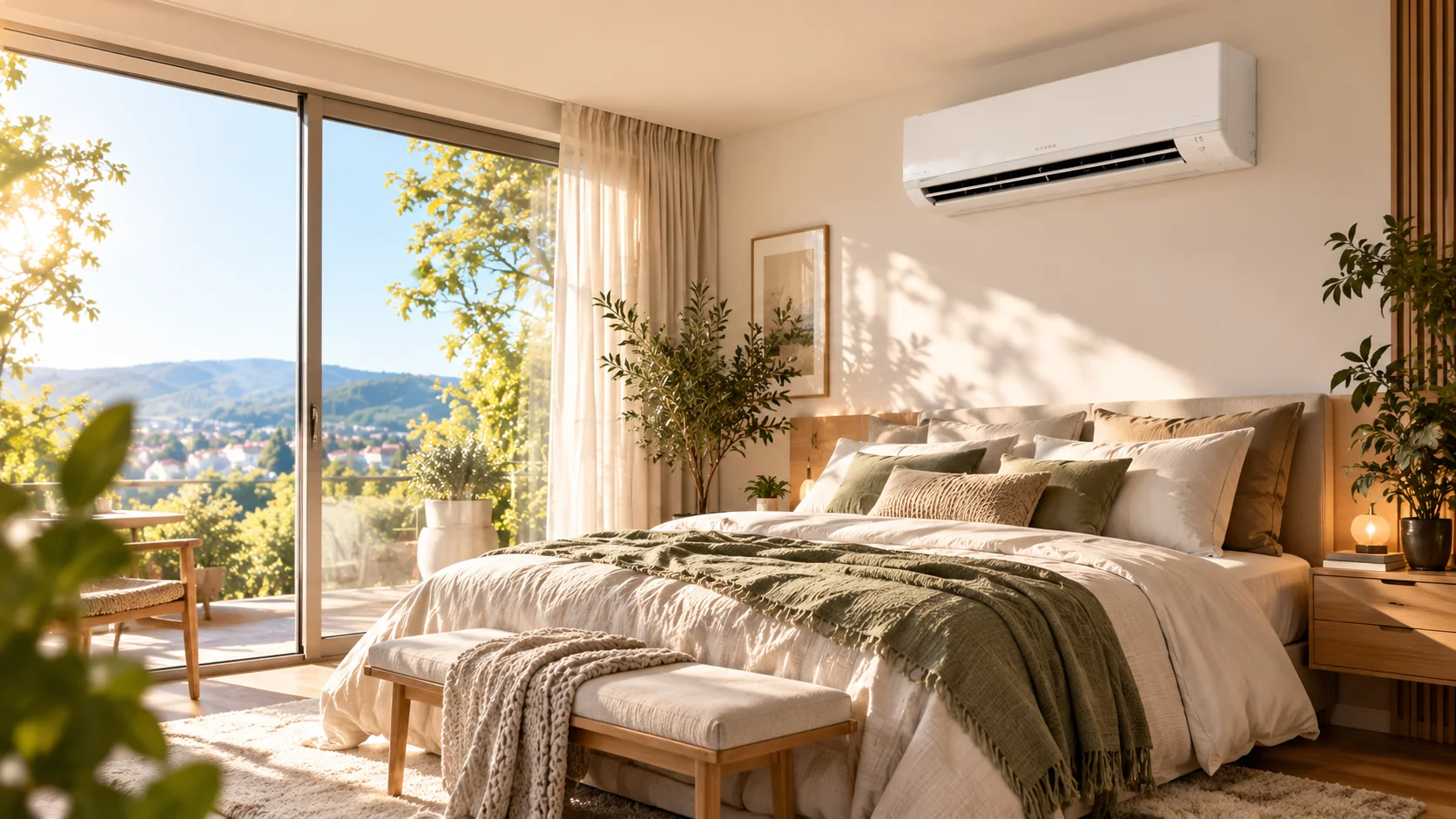 Ruhiges Schlafzimmer mit Split-Klimaanlage
